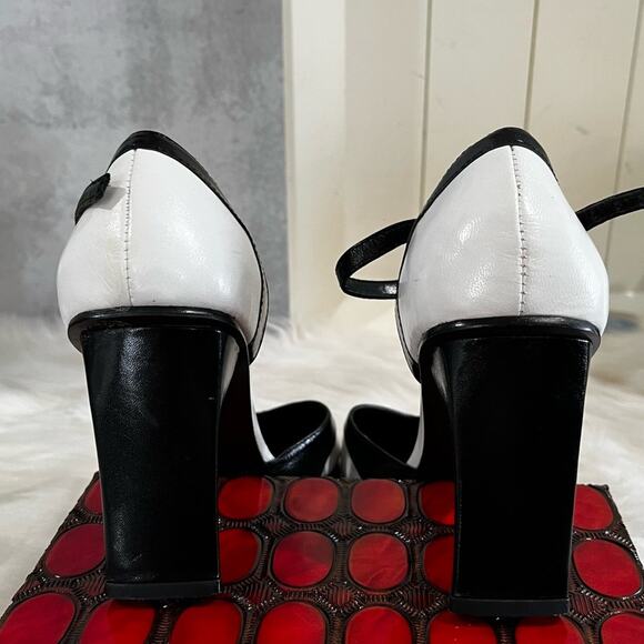 NEW Nine West Leather Two Tone Retro Colorblock Ankle Strap High Heel Pumps 5.5 - Picture 7 of 13